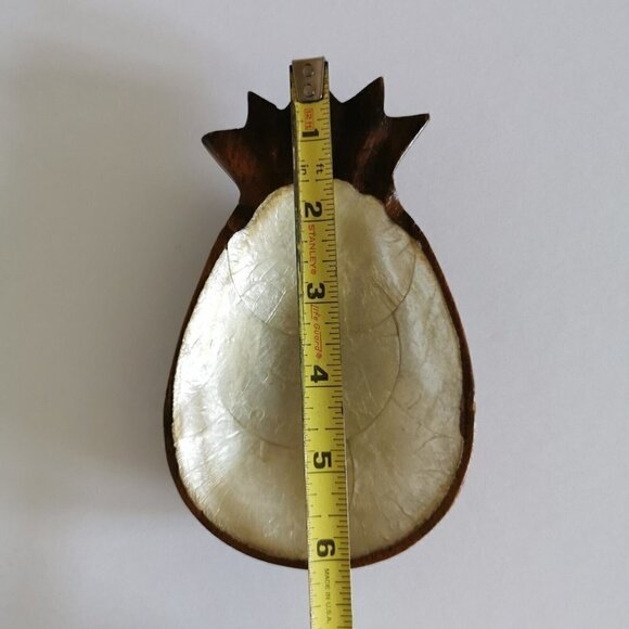 Wood Pineapple Trinket Tray Capiz Shell Inlay, Bowl Display Kitschy Decor - Picture 5 of 7